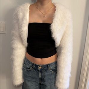 White Faux Fur Women Top